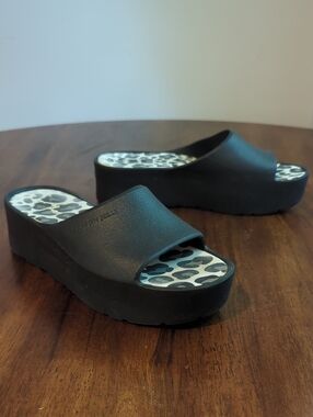 Lemon Jelly Platform Slides Sandals Waterproof Leopard Black size 7.5